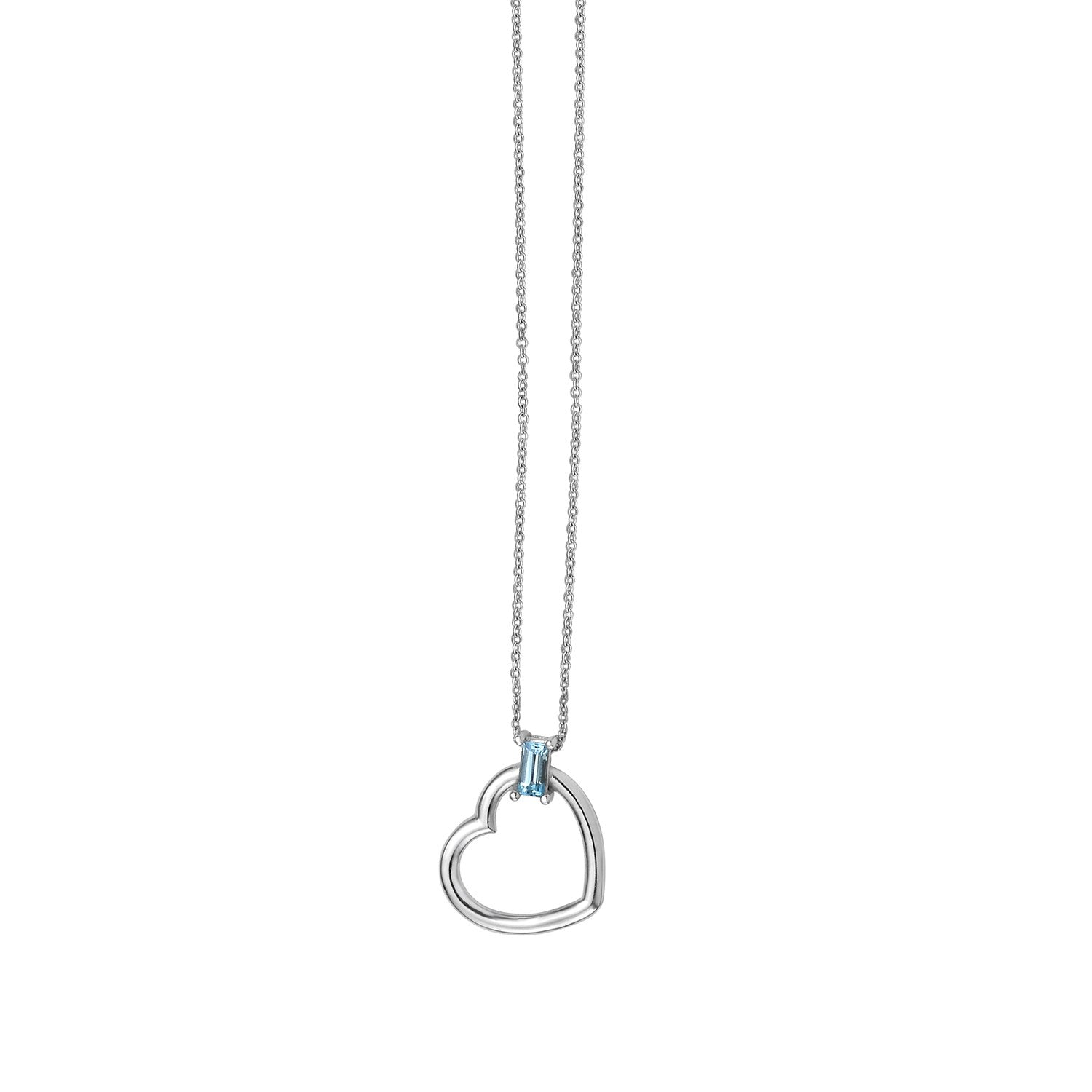 Blue Topez Baguette Heart Necklace in 14K White Gold in a sleek high-contrast midnight luxury editorial style